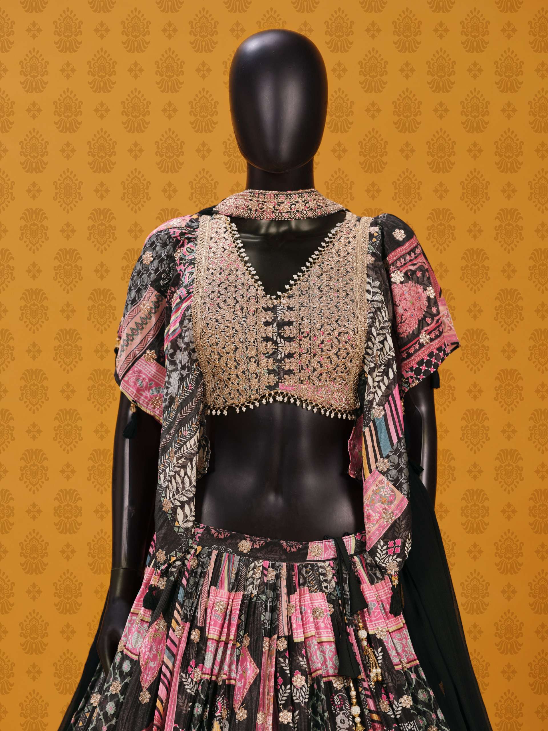 Black Multicolor in Chinnon Silk Royal and Heritage fabric Lehenga Choli wholesale in surat 7050 Black 